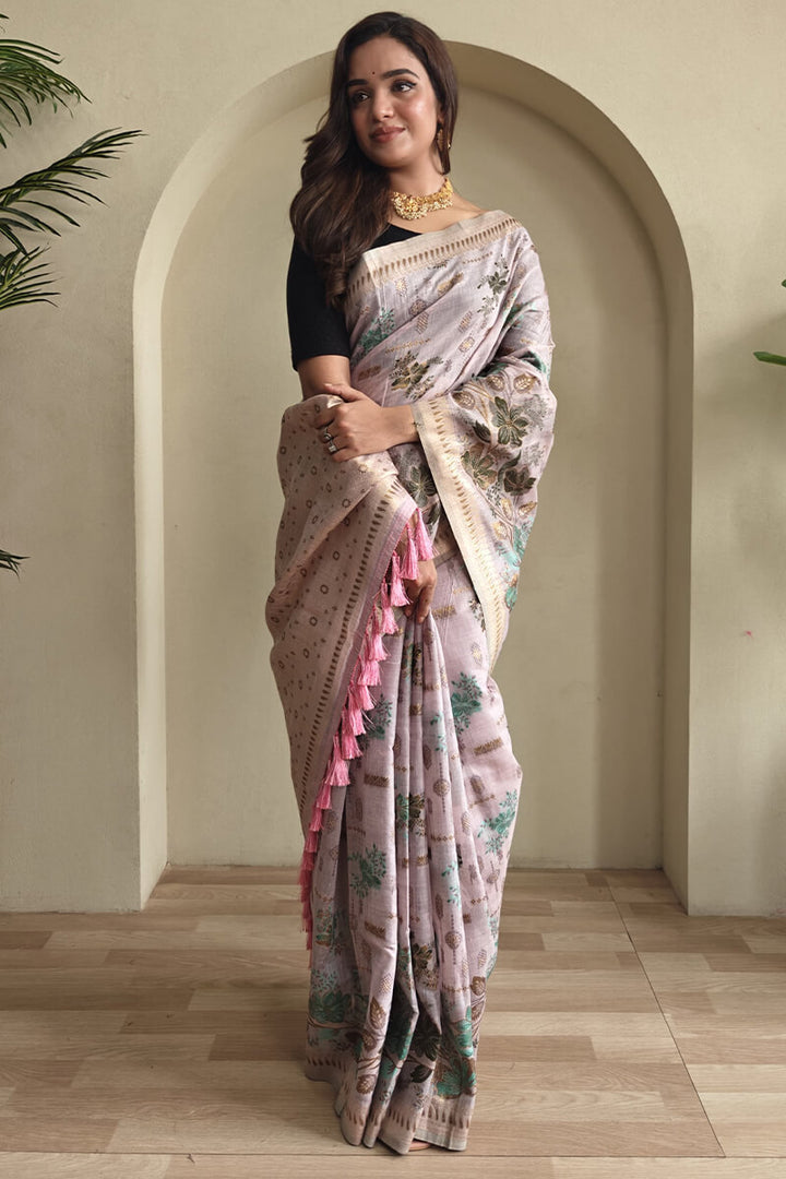 Languid Lavender Jamdani Woven Cotton Silk Saree