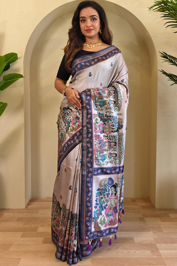 Languid Lavender Kalamkari Digital Printed Pure Dola Viscos saree