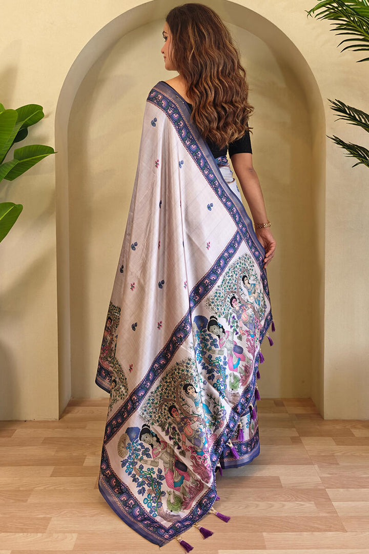 Languid Lavender Kalamkari Digital Printed Pure Dola Viscos saree