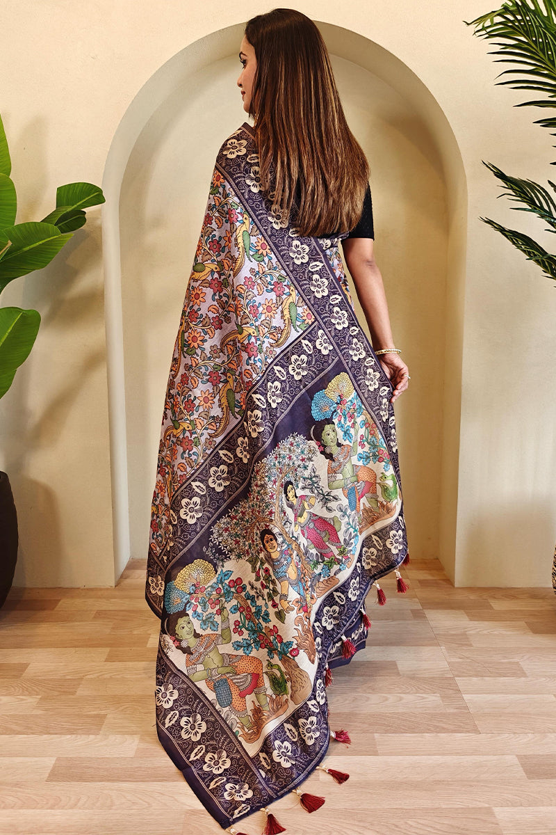 Languid Lavender Kalamkari Printed Chanderi Cotton Saree