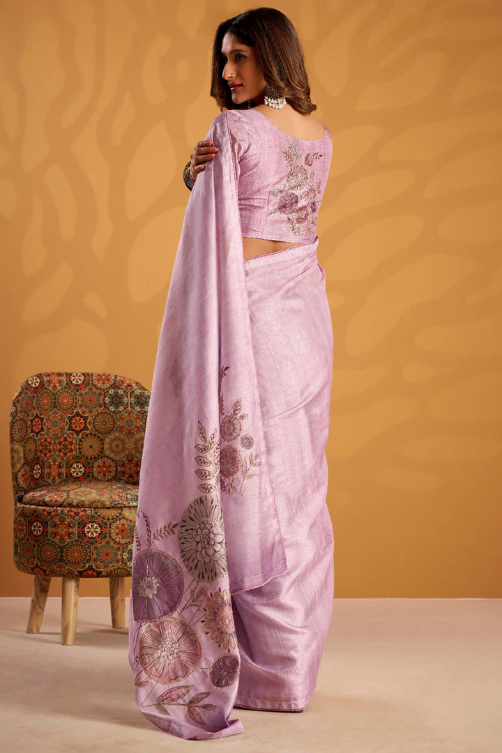 Languid Lavender Kasheeda work Tussar Silk Saree