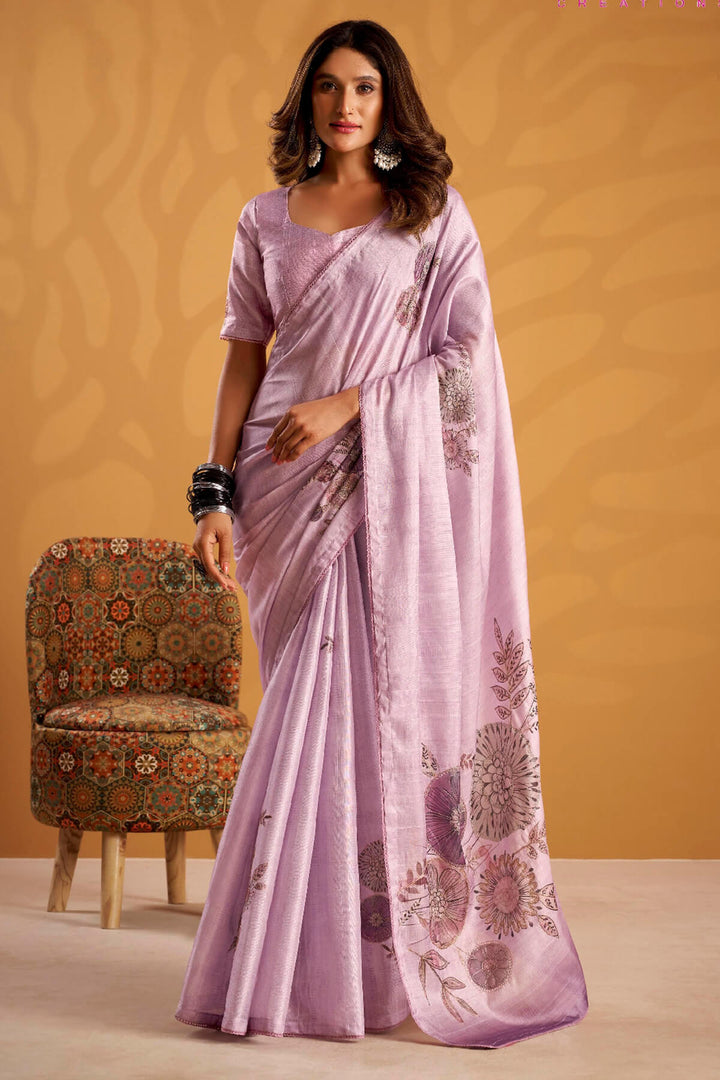 Languid Lavender Kasheeda work Tussar Silk Saree
