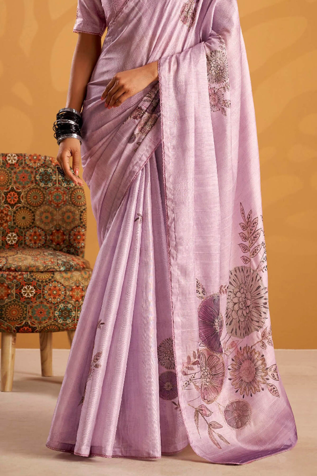 Languid Lavender Kasheeda work Tussar Silk Saree
