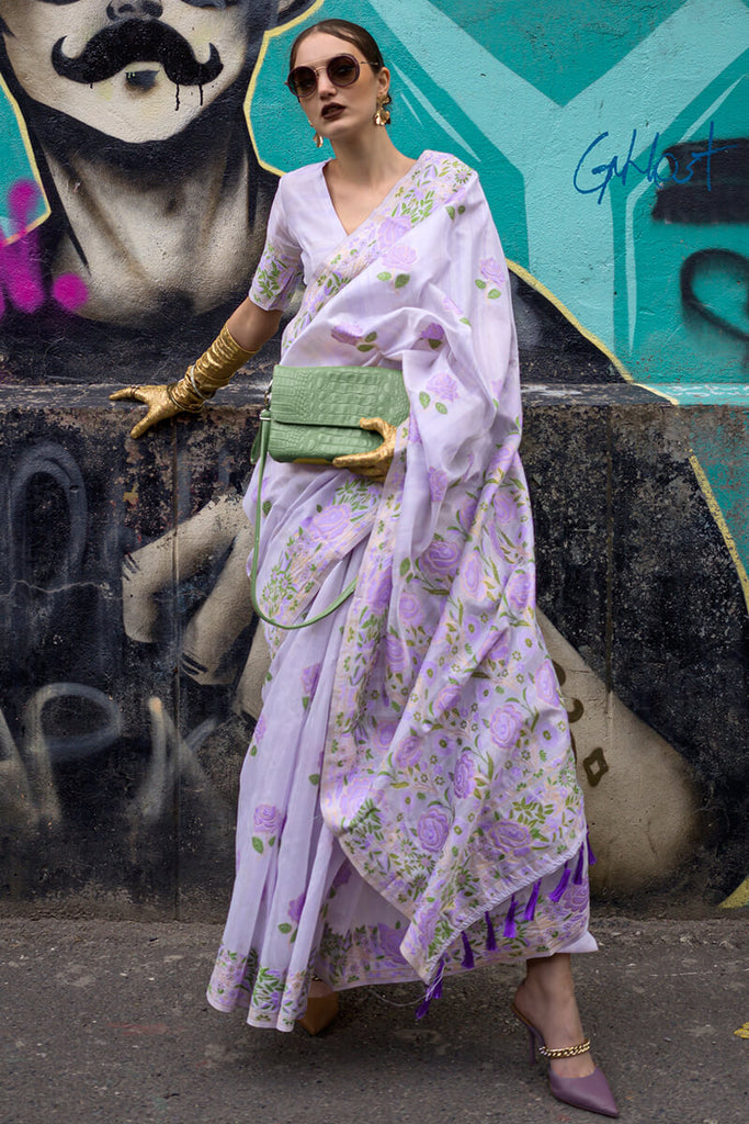 Languid Lavender Parsi Woven Banarasi Silk Saree