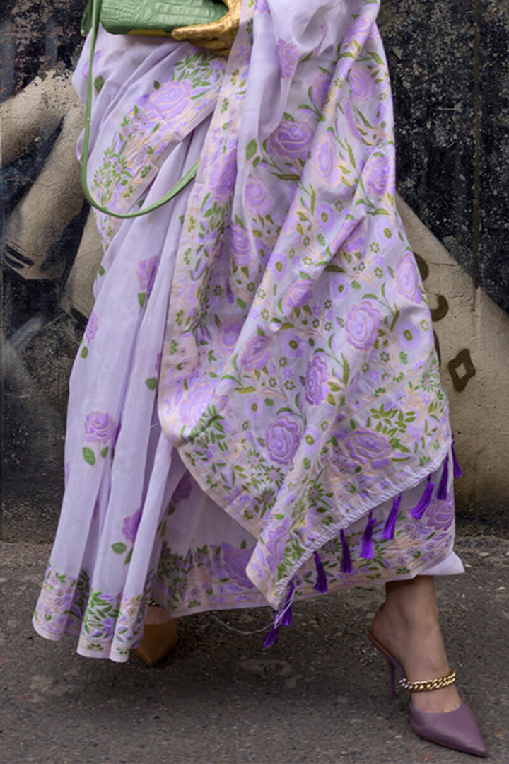 Languid Lavender Parsi Woven Banarasi Silk Saree