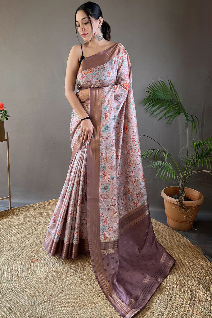 Languid Lavender Printed Soft Silk Saree