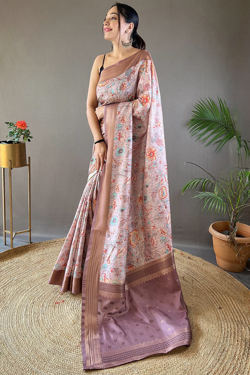 Languid Lavender Printed Soft Silk Saree