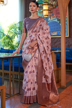 Languid Lavender Shimmer Organza Silk Saree