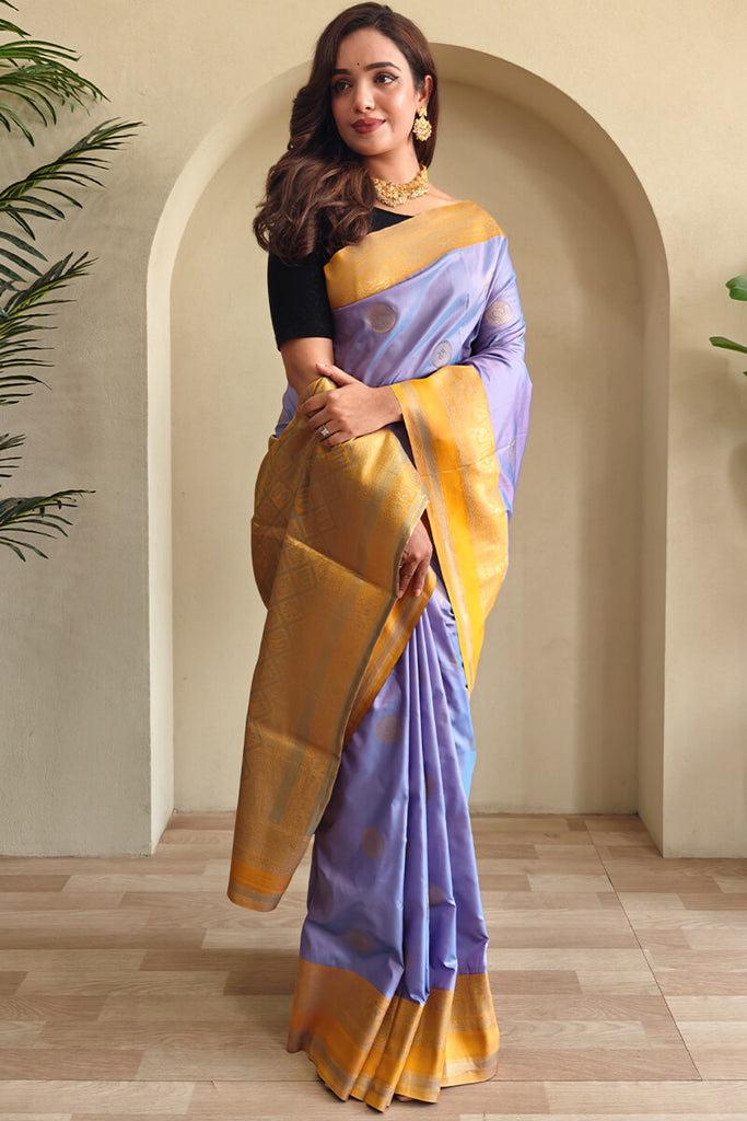 Languid Lavender Zari Woven Soft Banarasi Silk Saree