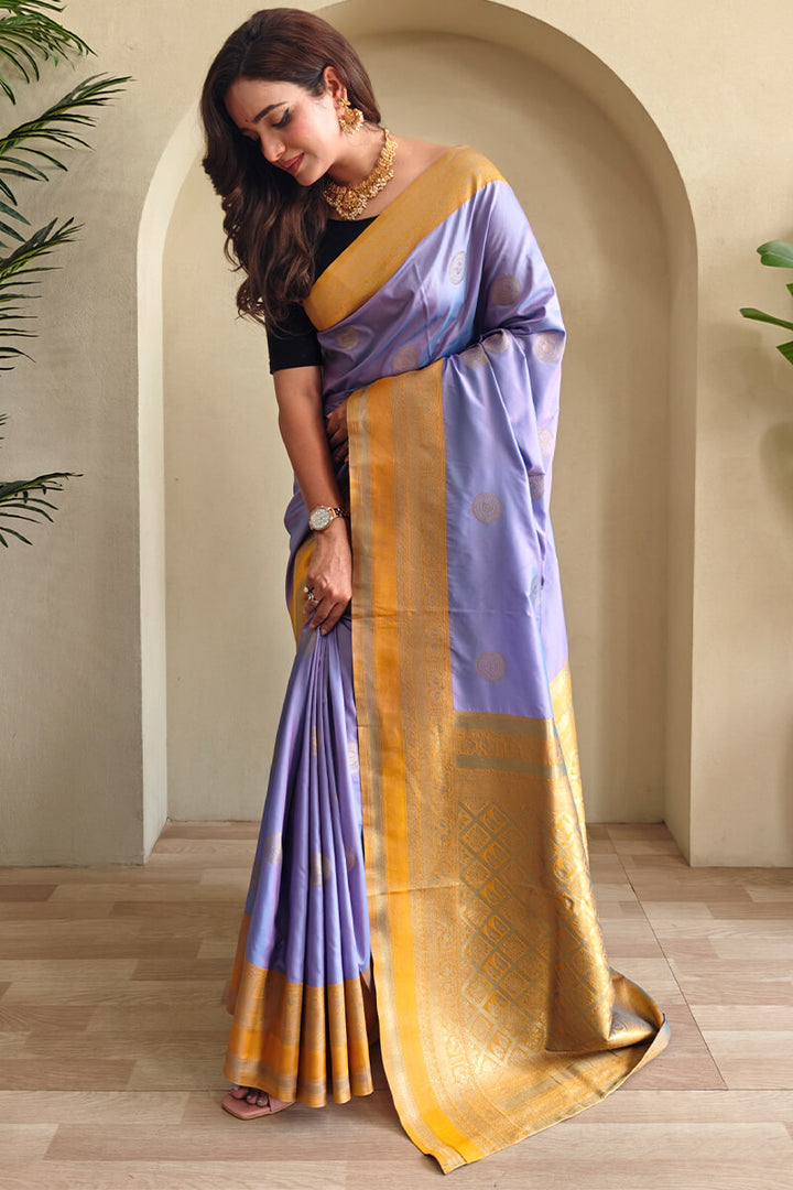 Languid Lavender Zari Woven Soft Banarasi Silk Saree