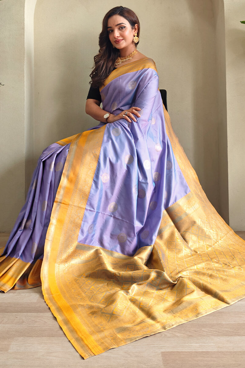 Languid Lavender Zari Woven Soft Banarasi Silk Saree