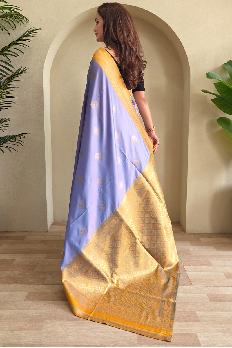 Languid Lavender Zari Woven Soft Banarasi Silk Saree