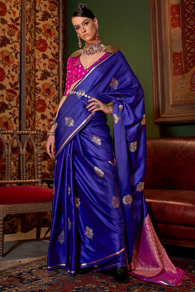 Lapis Blue Banarasi Satin Silk Saree