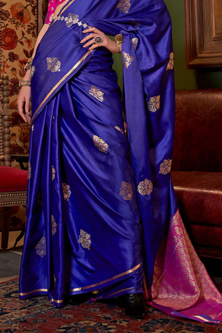 Lapis Blue Banarasi Satin Silk Saree