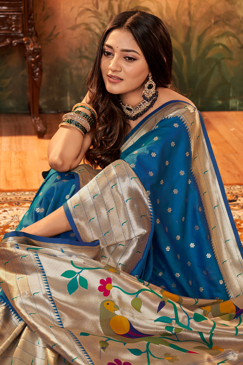 Lapis Blue Paithani Silk Saree