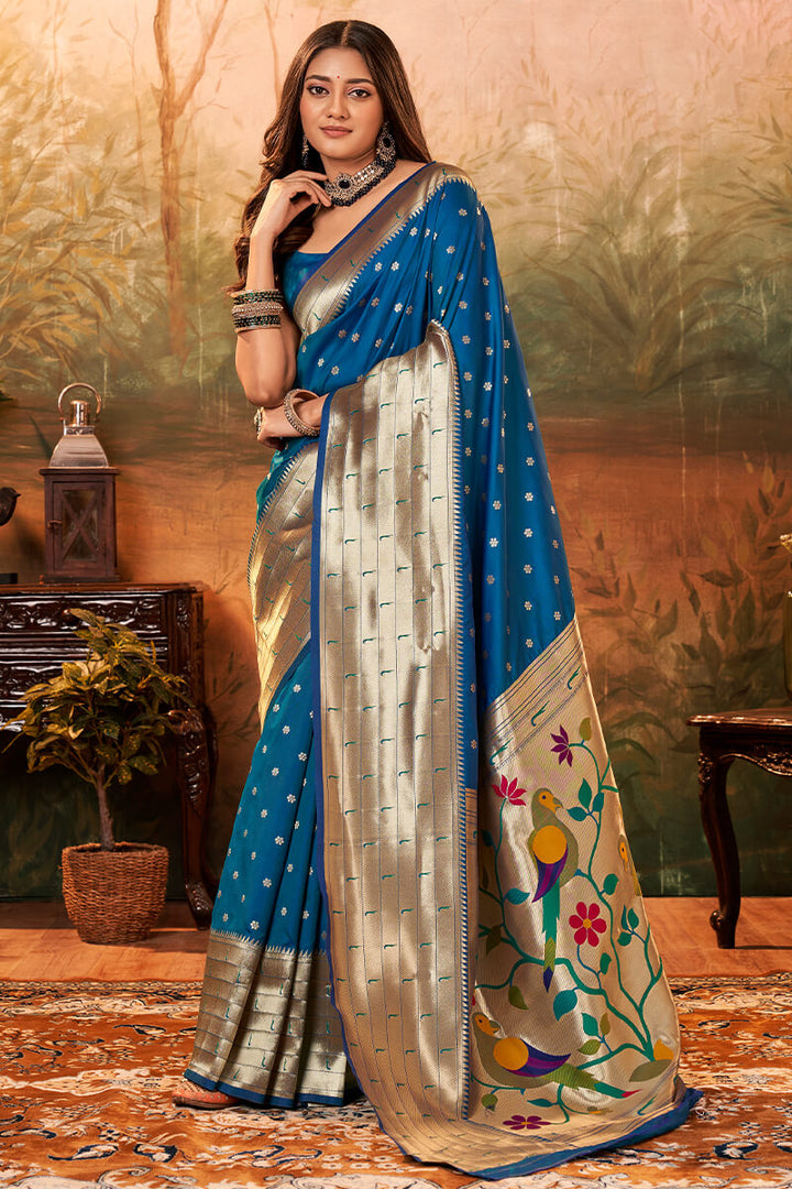 Lapis Blue Paithani Silk Saree