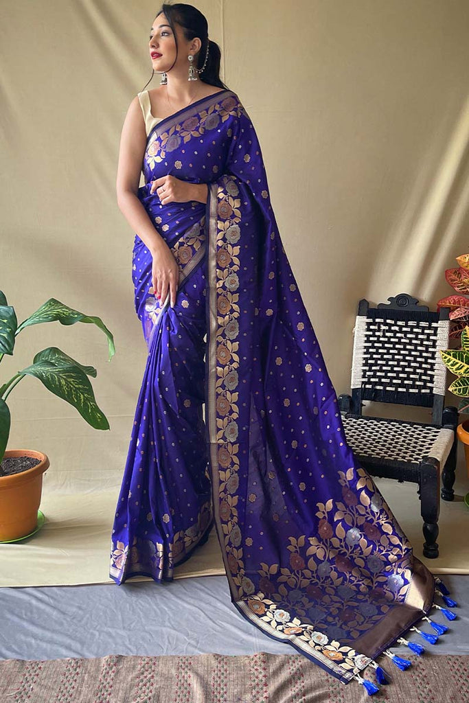 Lapis Blue Soft Banarasi Silk Saree