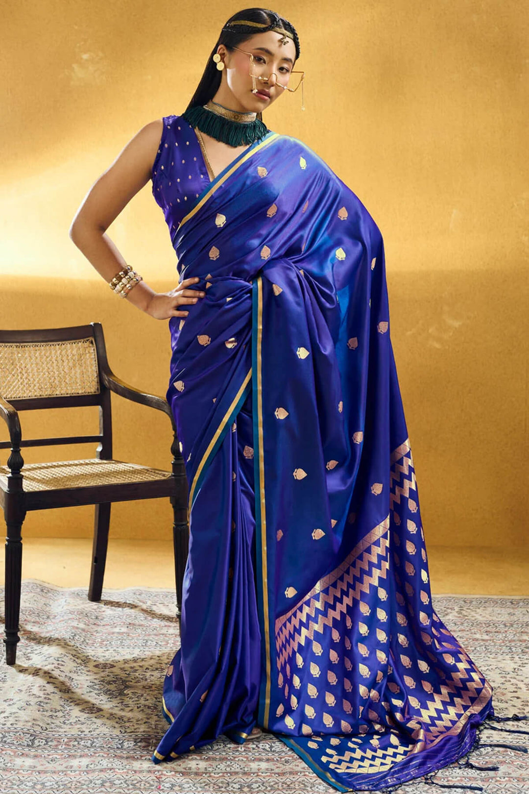 Lapis Blue Zari Woven Banarasi Satin silk saree