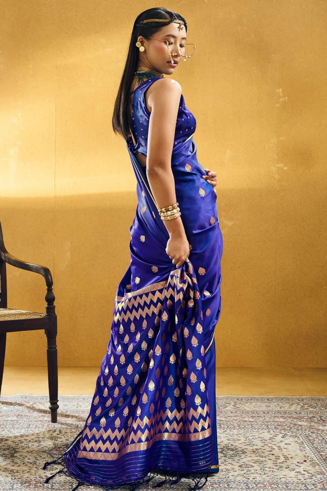 Lapis Blue Zari Woven Banarasi Satin silk saree