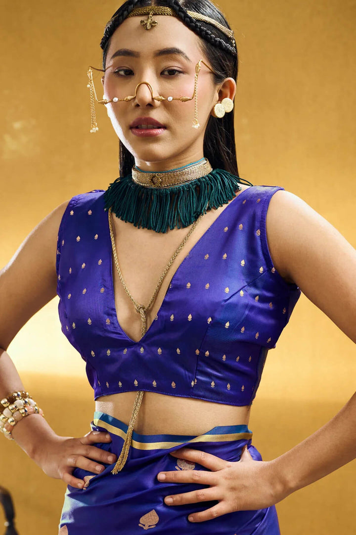 Lapis Blue Zari Woven Banarasi Satin silk saree