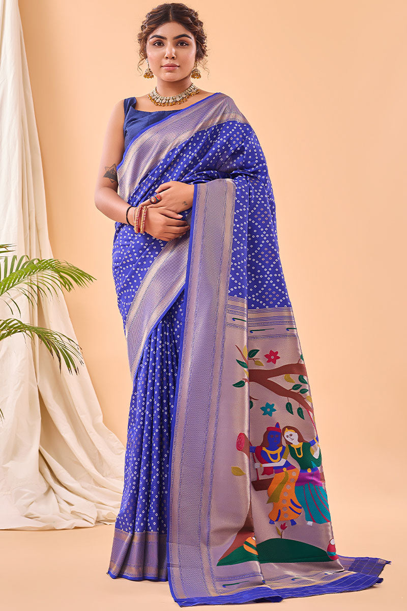 Lapis Blue Zari Woven Paithani Silk Saree