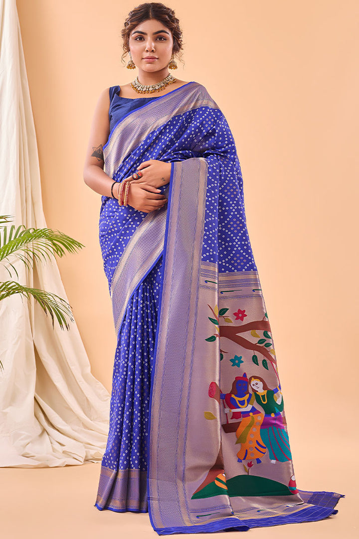 Lapis Blue Zari Woven Paithani Silk Saree