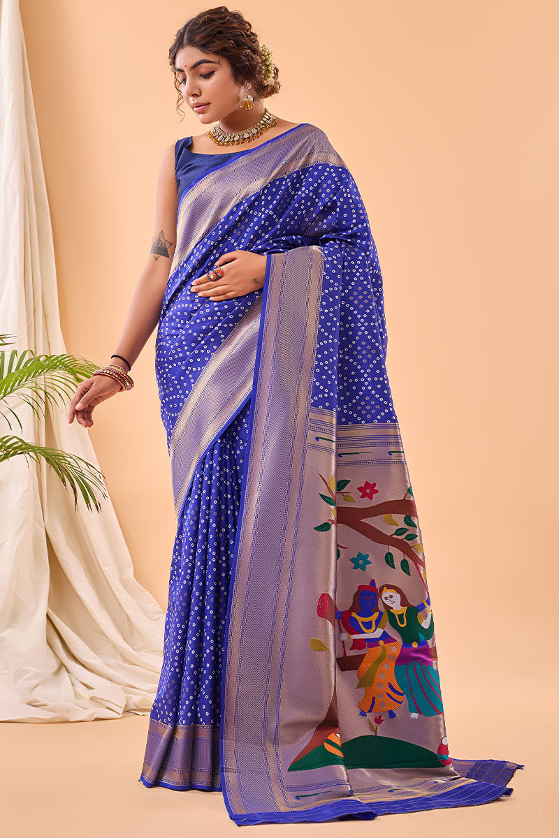 Lapis Blue Zari Woven Paithani Silk Saree