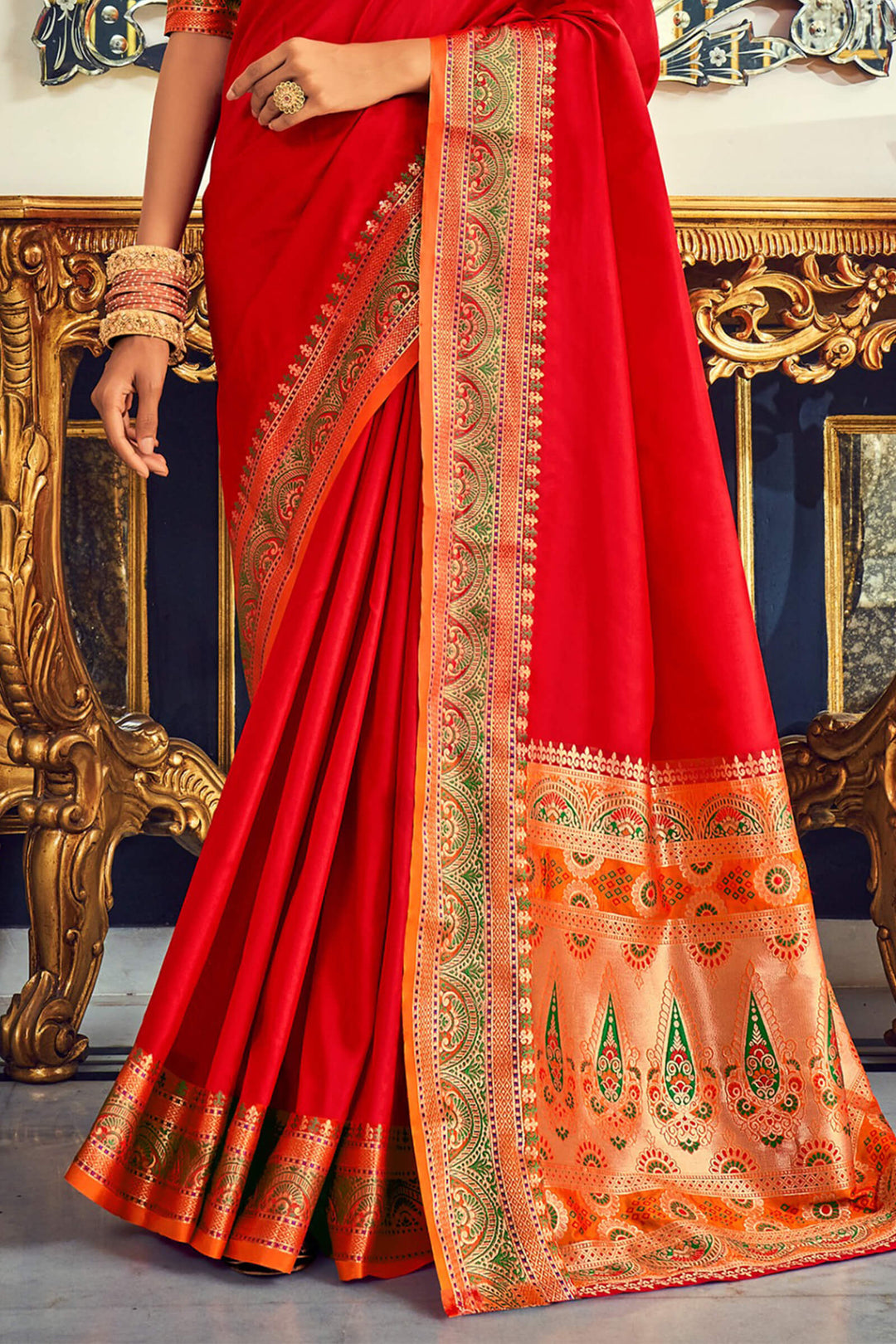 Lava Red Soft Paithani Silk Saree