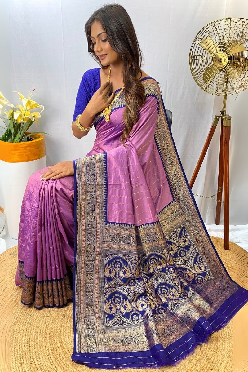 Lavender Pink Zari Woven Banarasi Silk Saree