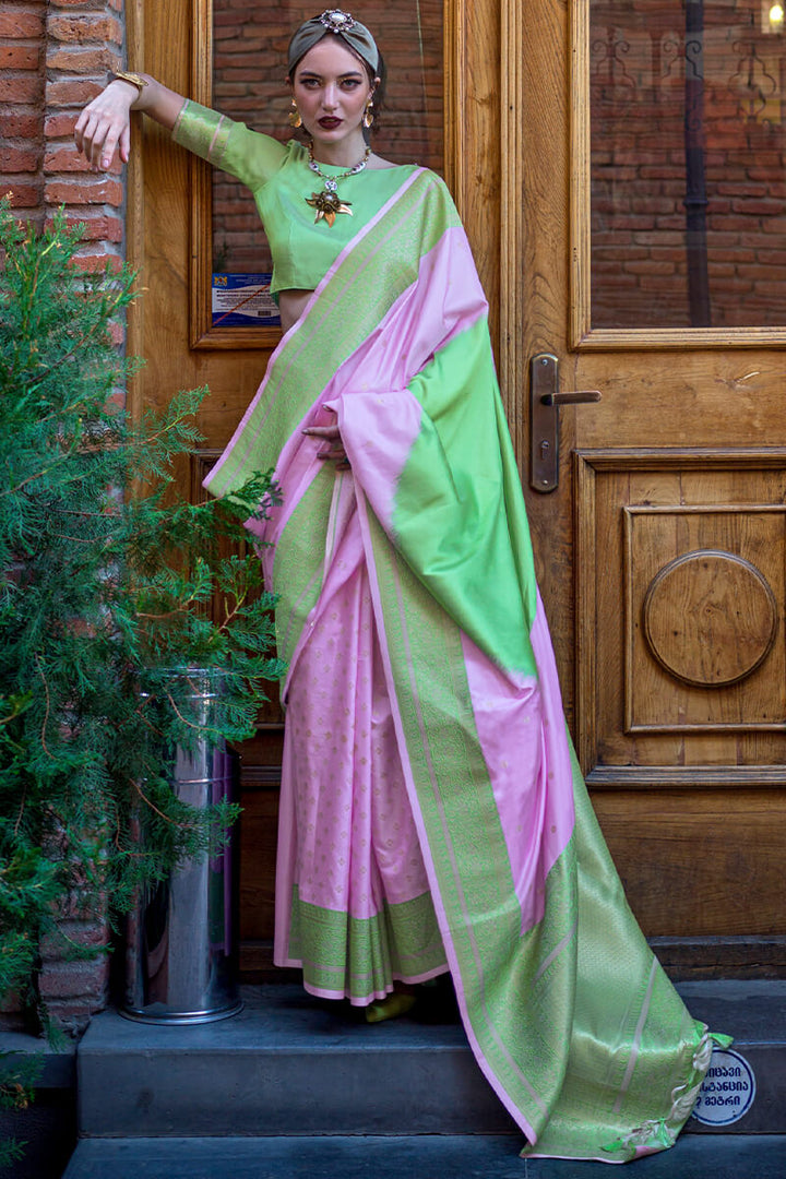 Lavendor and Green Woven Soft Banarasi Silk Saree