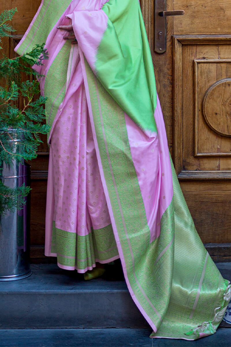 Lavendor and Green Woven Soft Banarasi Silk Saree