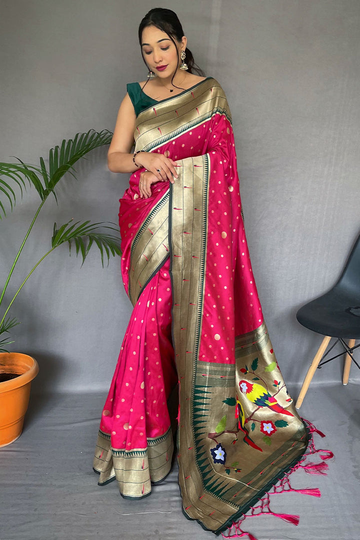 Lemonade Pink Paithani Silk Saree