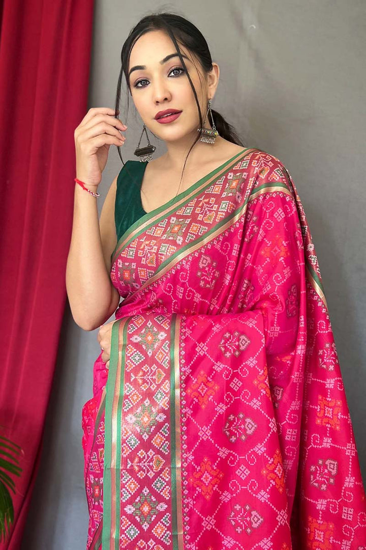 Lemonade Pink Patola Silk Saree