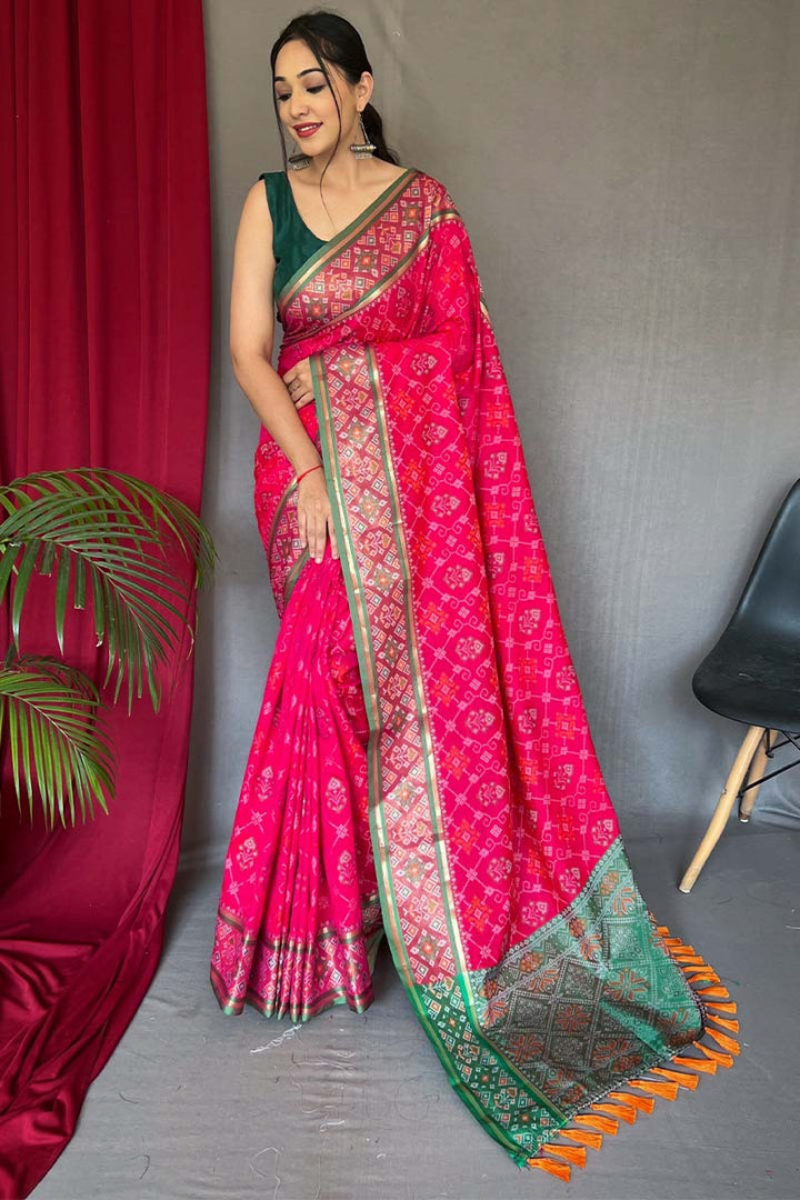 Lemonade Pink Patola Silk Saree