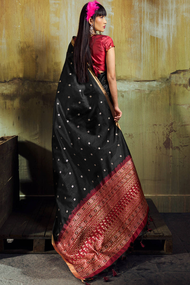Licorice Black Banarasi Handloom silk saree