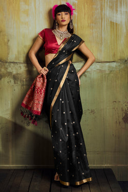 Licorice Black Banarasi Handloom silk saree