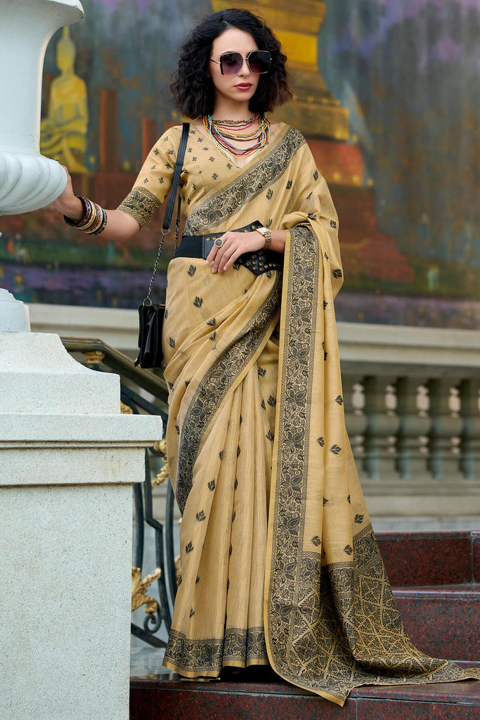 Light Brown Linen Tissue Silk Saree