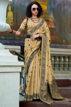 Light Brown Linen Tissue Silk Saree