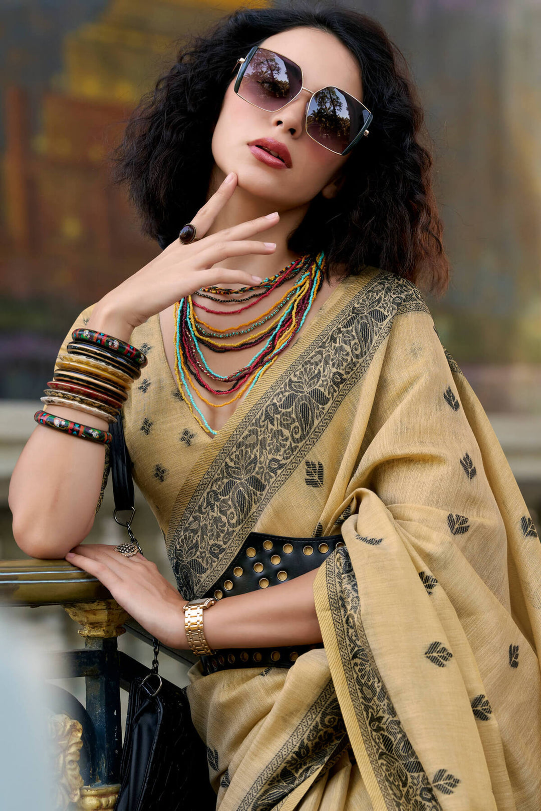 Light Brown Linen Tissue Silk Saree