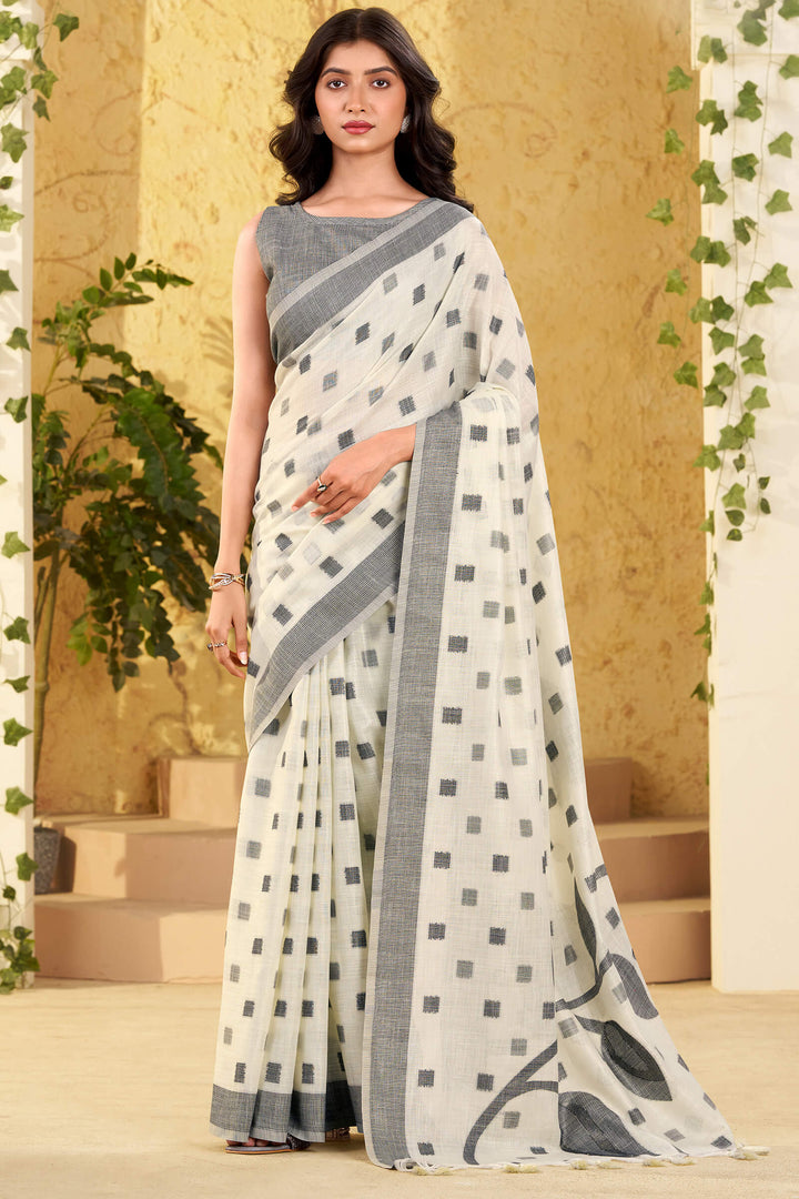 Light Cream Linen Silk Saree
