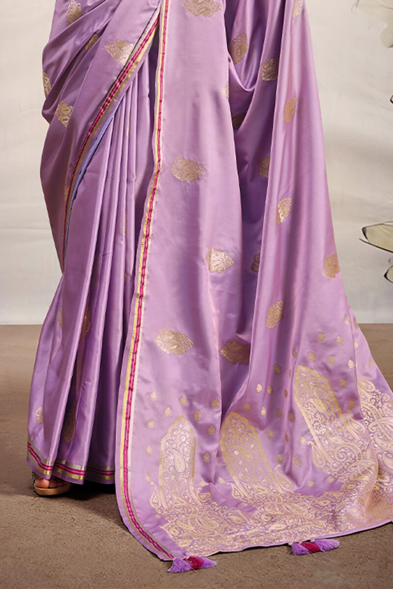 Light Lavender Banarasi Satin Silk Saree