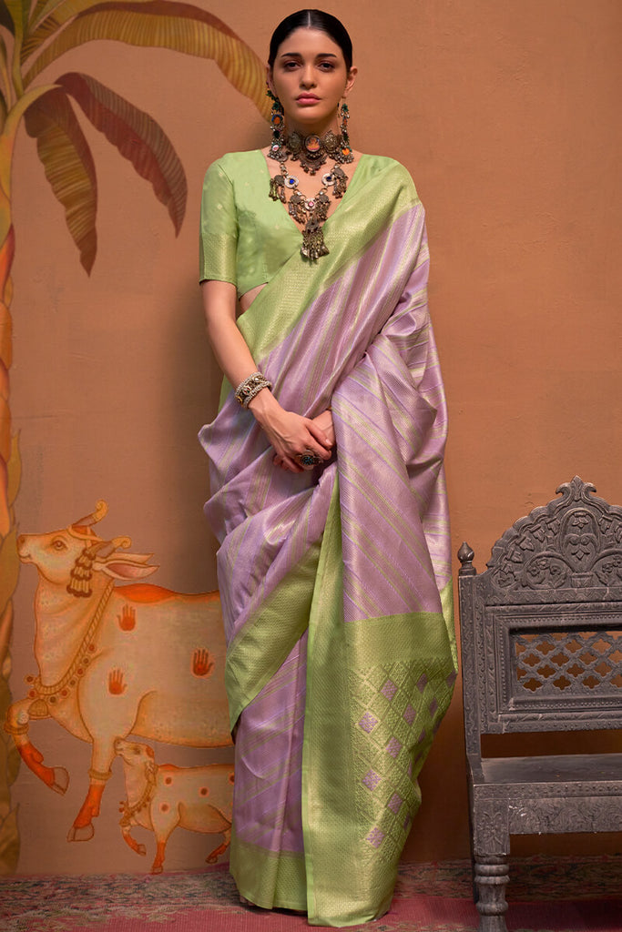 Light Lavender Handloom Banarasi Silk Saree