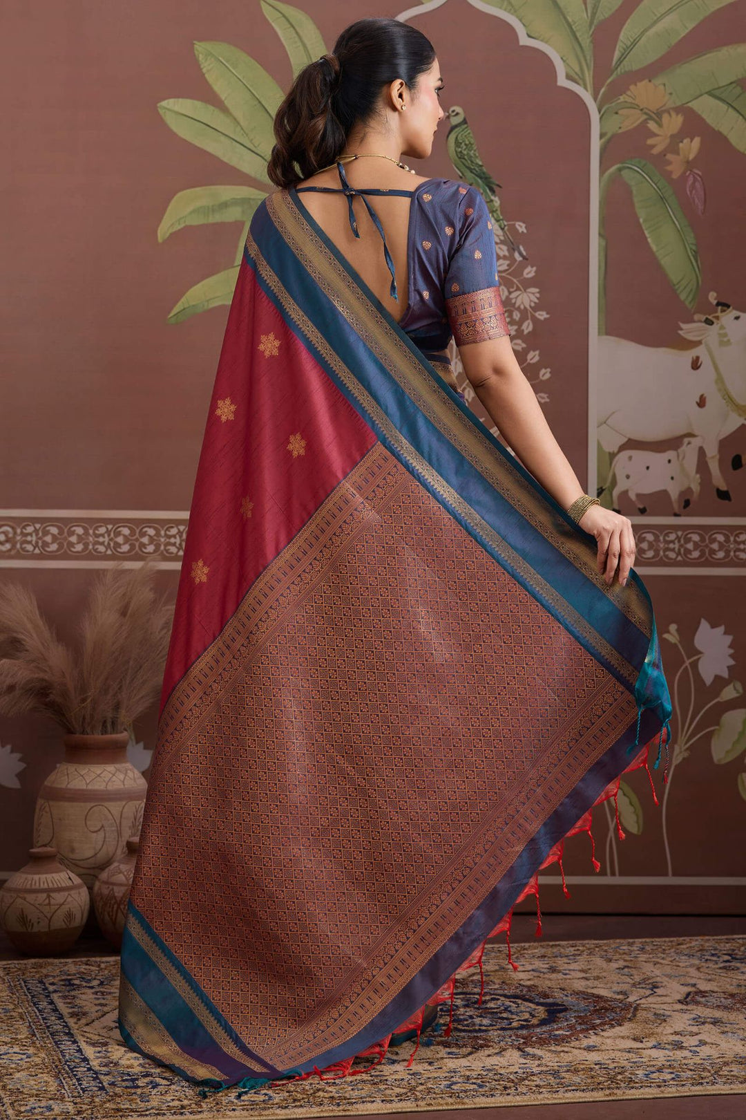 Light Maroon Banarasi Tussar Silk Saree