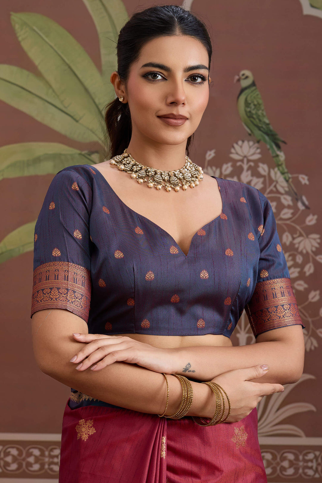 Light Maroon Banarasi Tussar Silk Saree