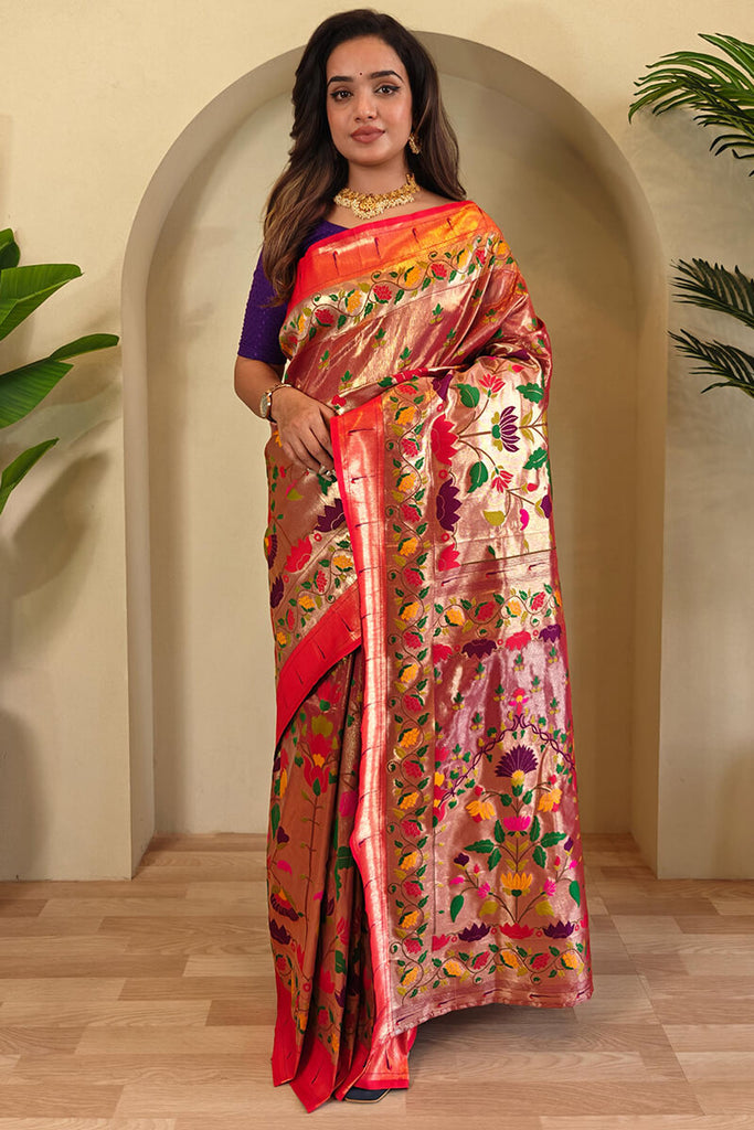 Light Maroon Paithani Silk Saree