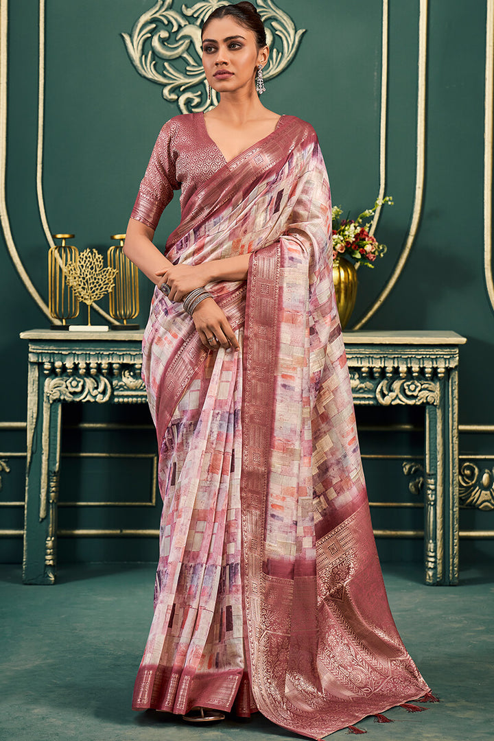 Light Maroon Printed Cotton Saree