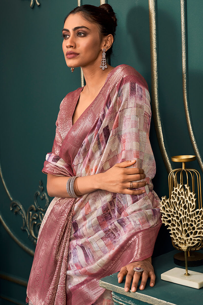 Light Maroon Printed Cotton Saree