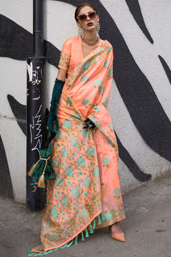 Light Orange Parsi Woven Banarasi Silk Saree