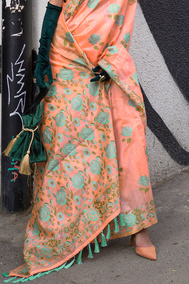 Light Orange Parsi Woven Banarasi Silk Saree