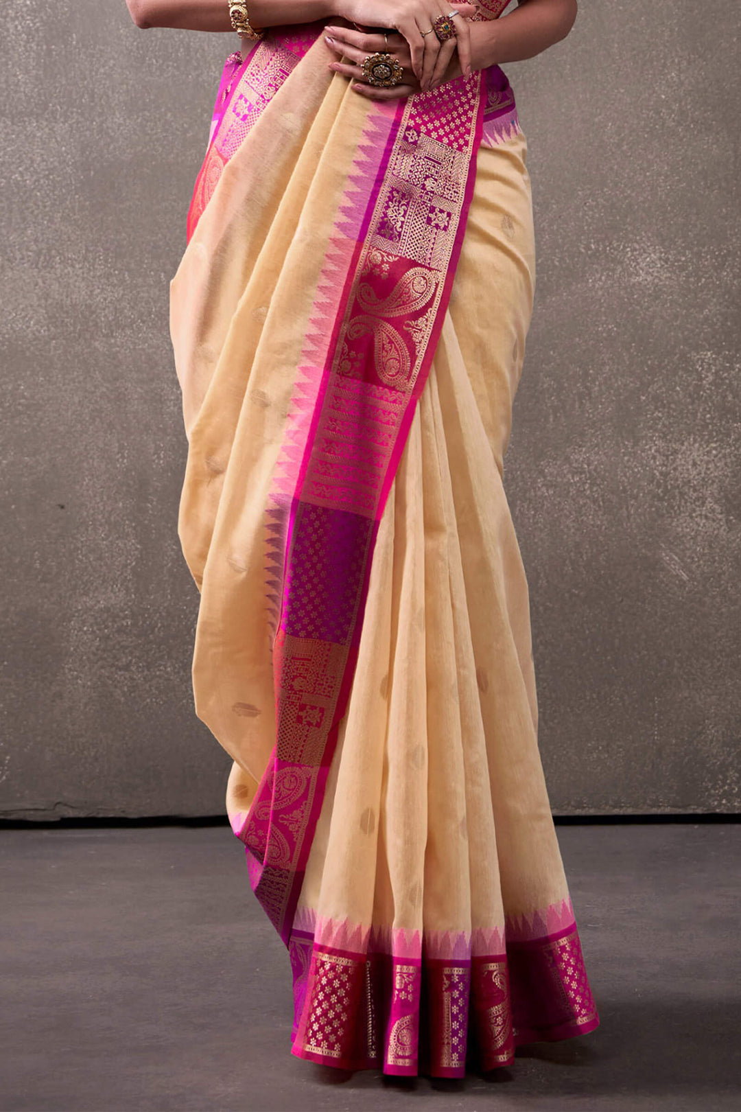 Light Peach Cotton Modal Silk Saree